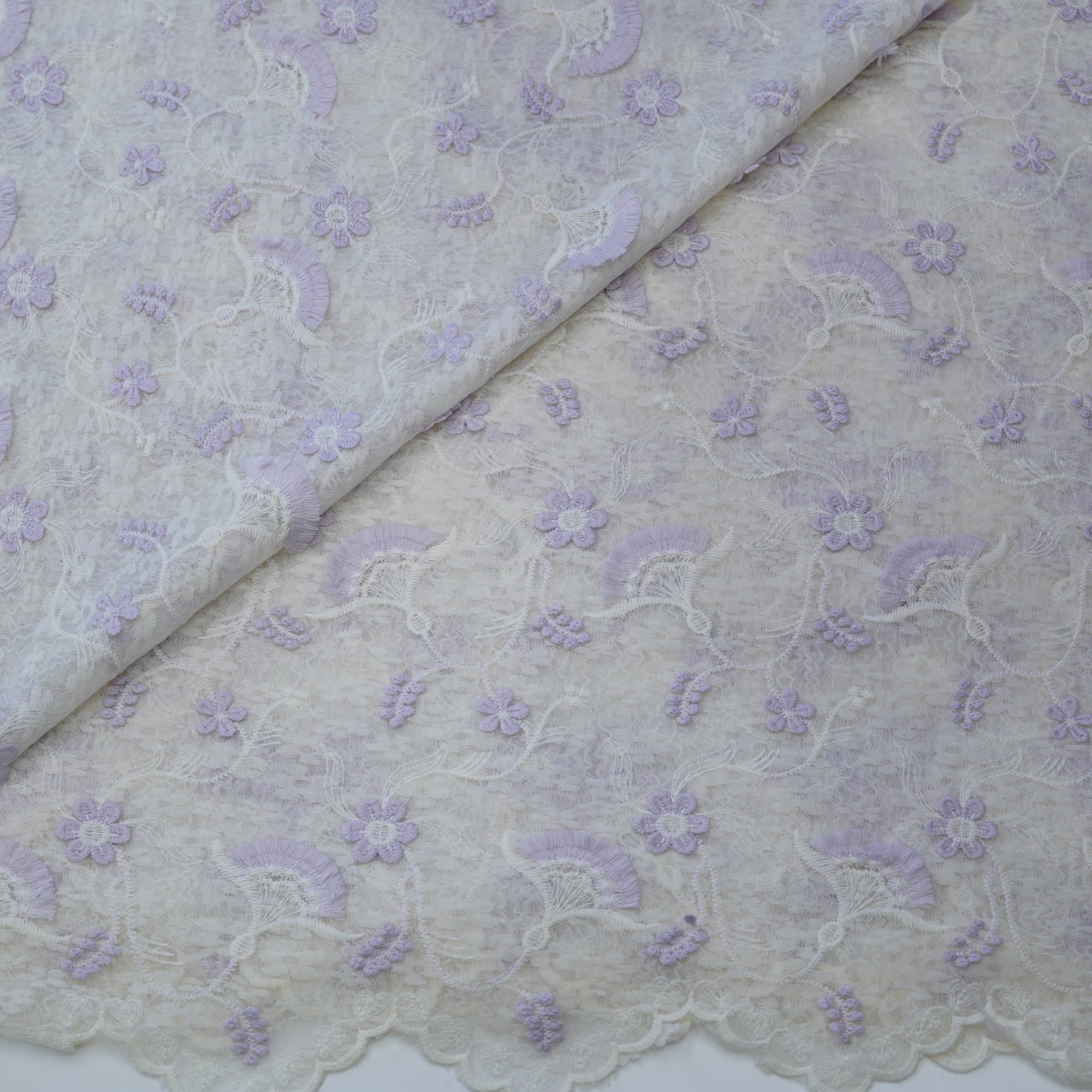 Premium Lavender Cotton Embroidery Fabric.