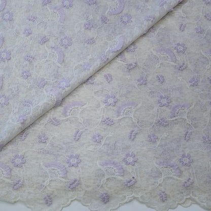 Premium Lavender Cotton Embroidery Fabric.