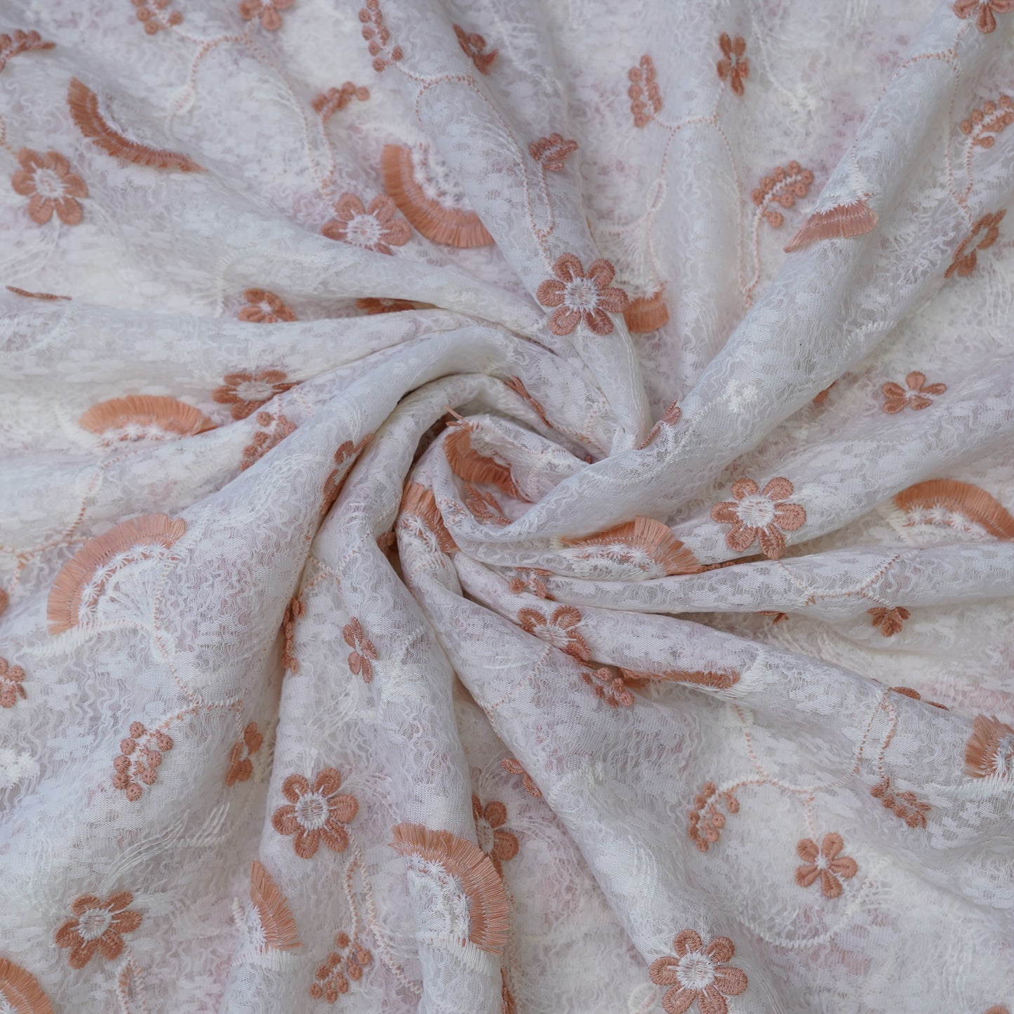 Premium Peach Cotton Embroidery Fabric