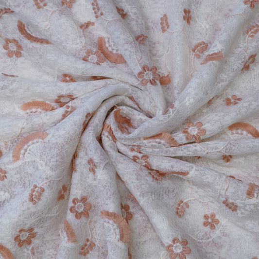 Premium Peach Cotton Embroidery Fabric