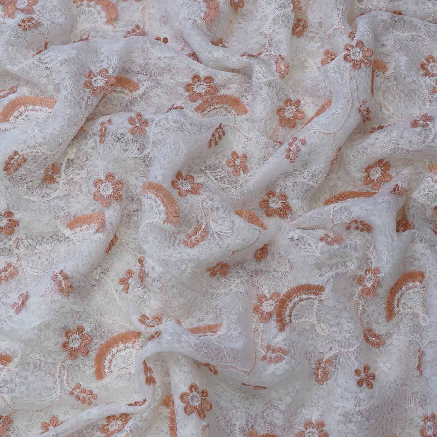 Premium Peach Cotton Embroidery Fabric