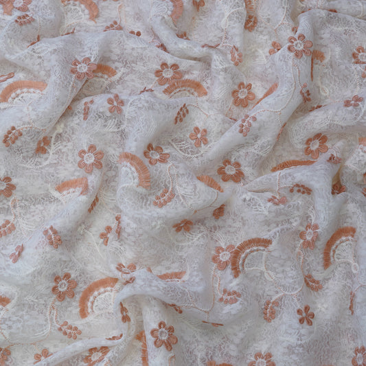 Premium Peach Cotton Embroidery Fabric