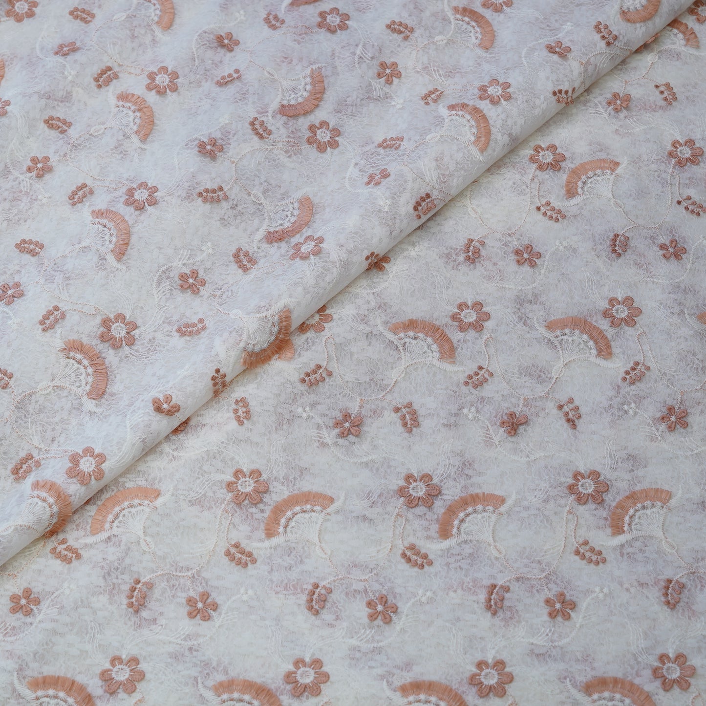 Premium Peach Cotton Embroidery Fabric
