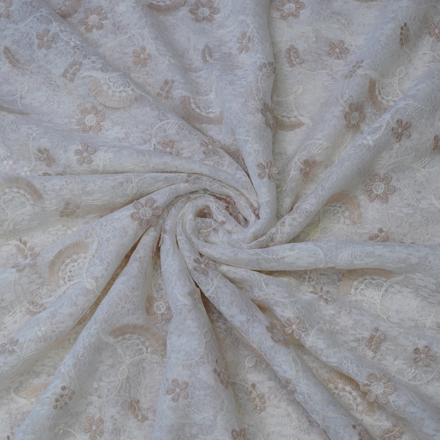 Premium Ivory Beige Cotton Embroidery Fabric.