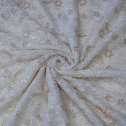 Premium Ivory Beige Cotton Embroidery Fabric.