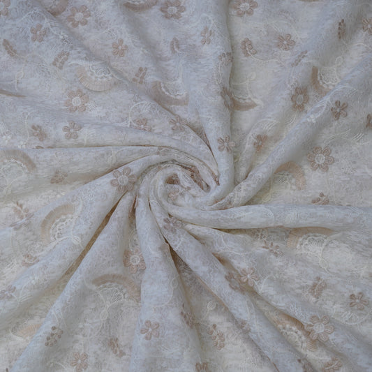 Premium Ivory Beige Cotton Embroidery Fabric.