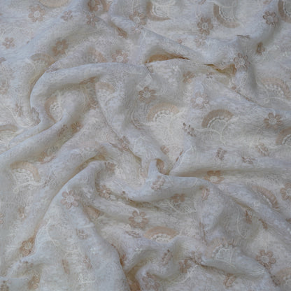 Premium Ivory Beige Cotton Embroidery Fabric.