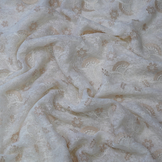 Premium Ivory Beige Cotton Embroidery Fabric.