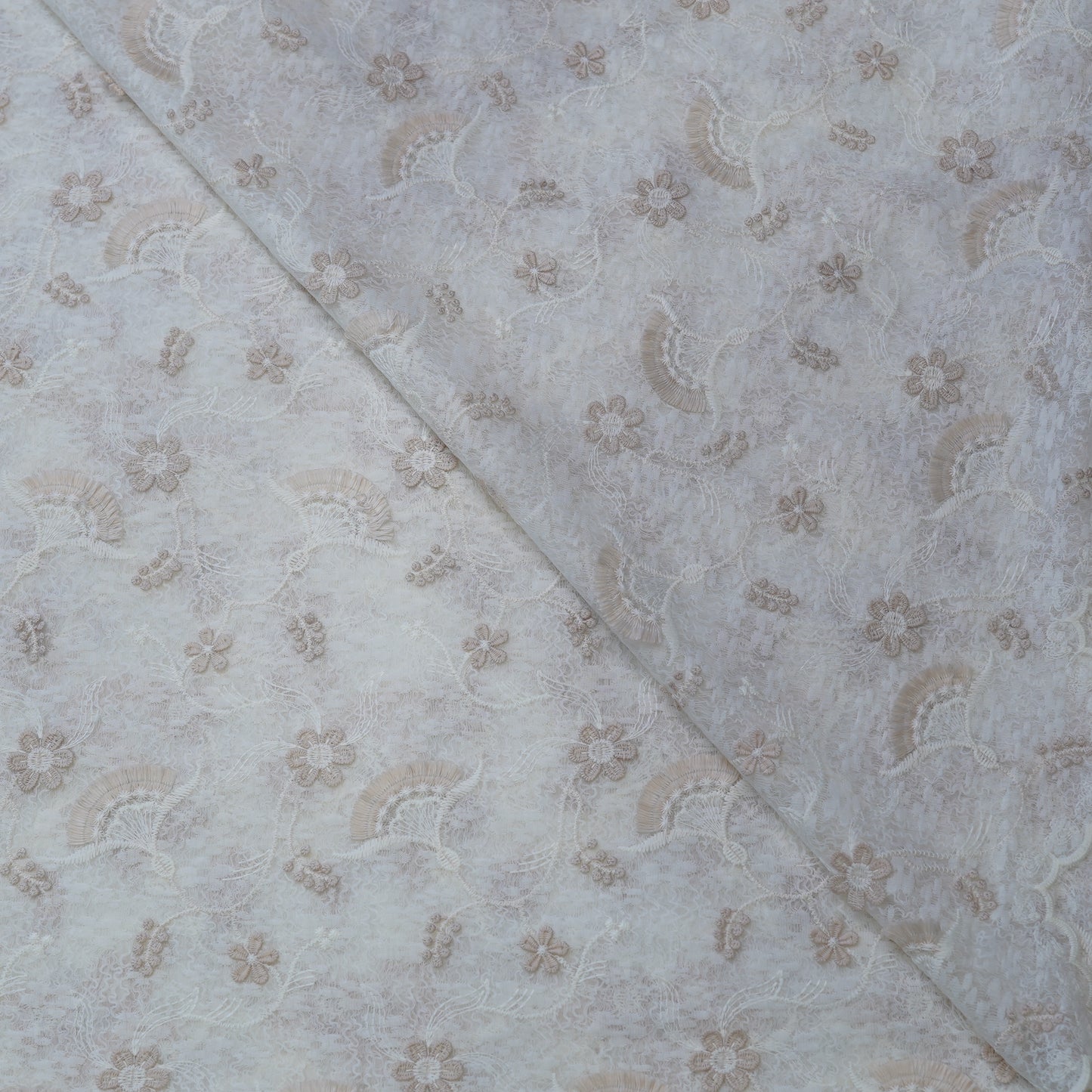 Premium Ivory Beige Cotton Embroidery Fabric.