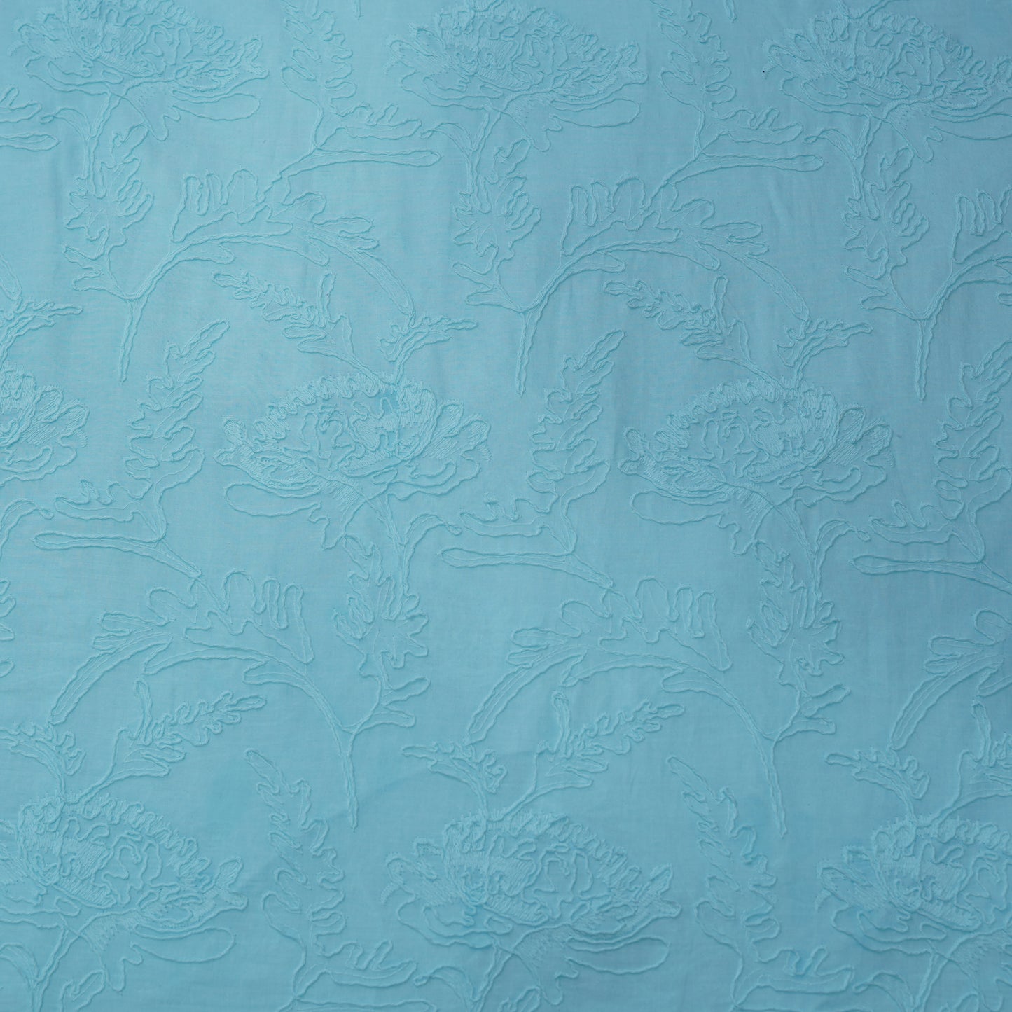 Sky Blue Floral Embroidered Cotton Fabric.