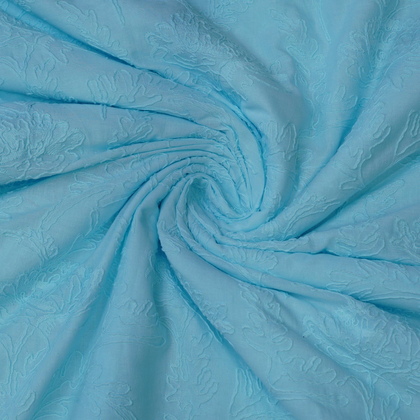 Sky Blue Floral Embroidered Cotton Fabric.