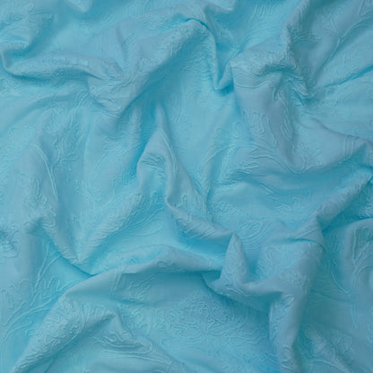 Sky Blue Floral Embroidered Cotton Fabric.