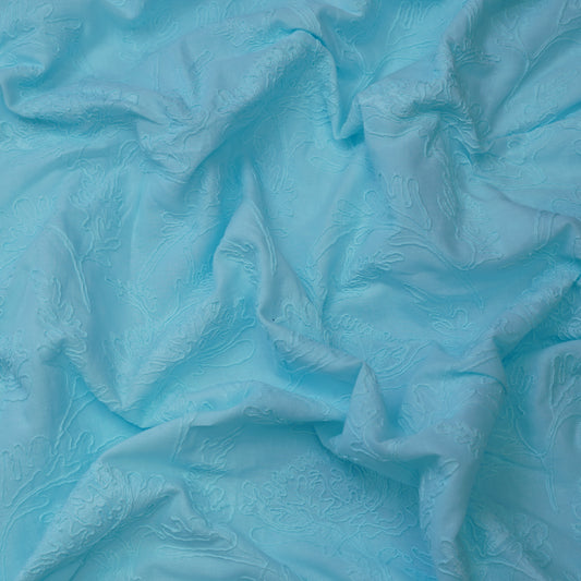 Sky Blue Floral Embroidered Cotton Fabric.