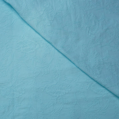 Sky Blue Floral Embroidered Cotton Fabric.