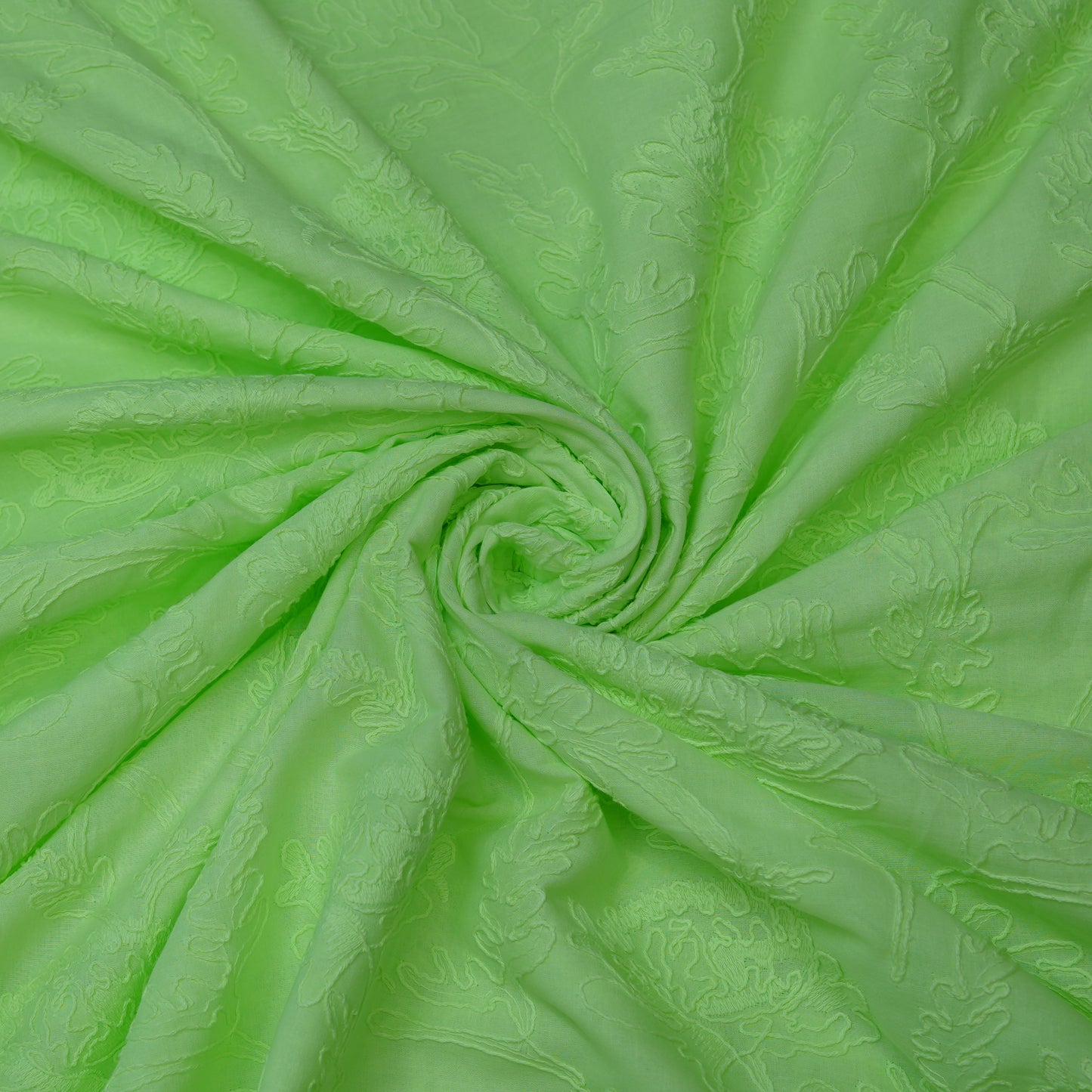 Lime Green Floral Embroidered Cotton Fabric.