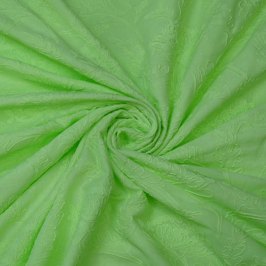Lime Green Floral Embroidered Cotton Fabric.