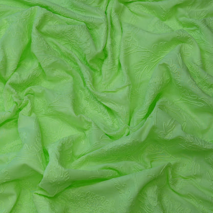 Lime Green Floral Embroidered Cotton Fabric.