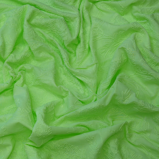 Lime Green Floral Embroidered Cotton Fabric.