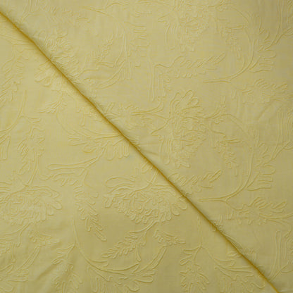Pastel Yellow Floral Embroidered Cotton Fabric.