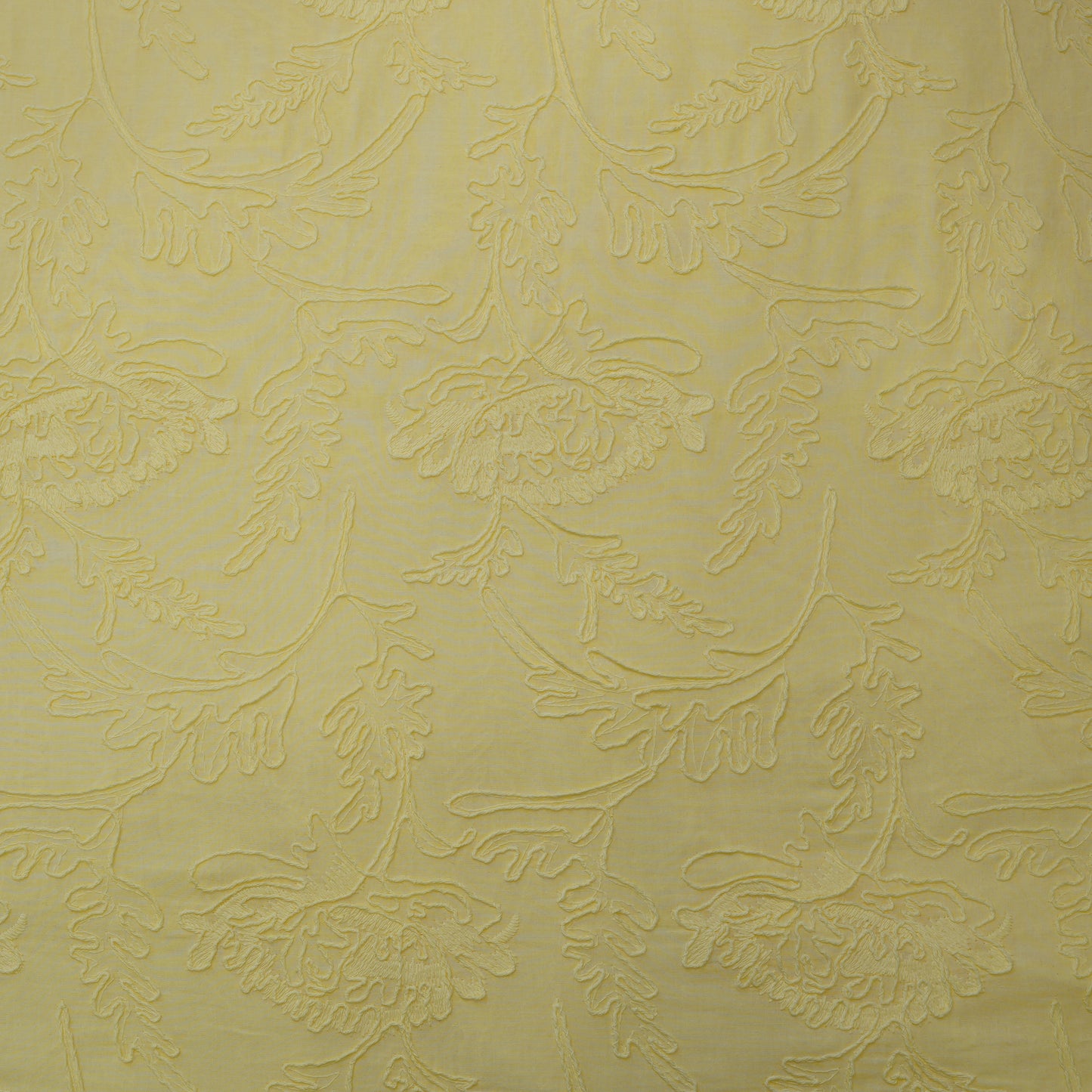 Pastel Yellow Floral Embroidered Cotton Fabric.