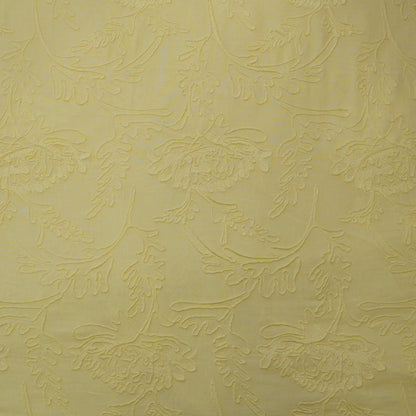Pastel Yellow Floral Embroidered Cotton Fabric.