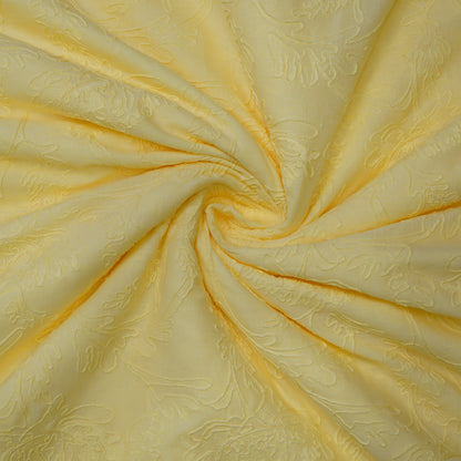 Pastel Yellow Floral Embroidered Cotton Fabric.