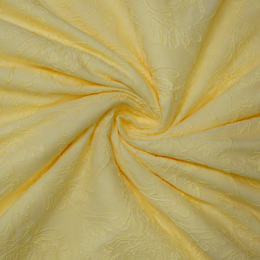 Pastel Yellow Floral Embroidered Cotton Fabric.