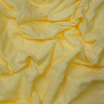 Pastel Yellow Floral Embroidered Cotton Fabric.