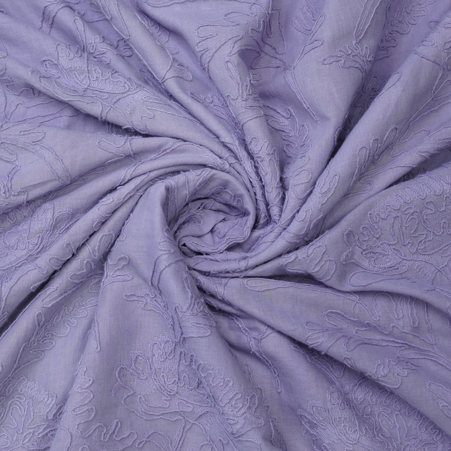 Lavender Floral Embroidered Cotton Fabric.