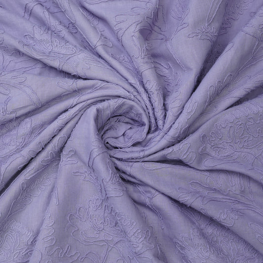 Lavender Floral Embroidered Cotton Fabric.