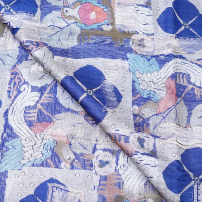 Blue Floral Moonga Fabric Fabric.