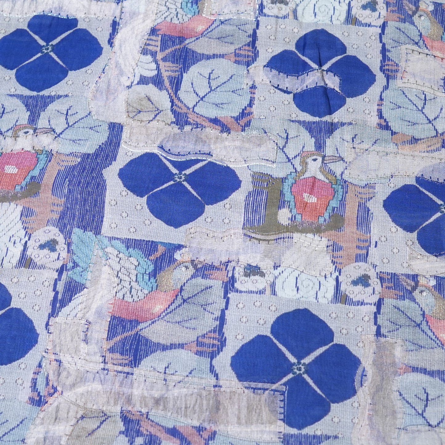 Blue Floral Moonga Fabric Fabric.