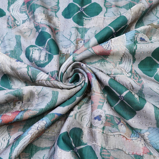 Aqua Green Moonga Printed Fabric