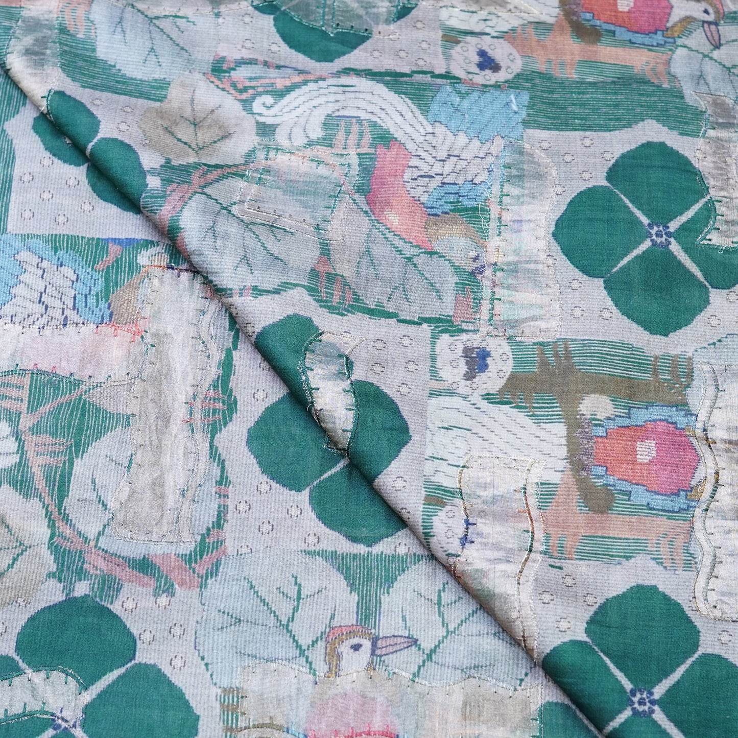 Aqua Green Moonga Printed Fabric
