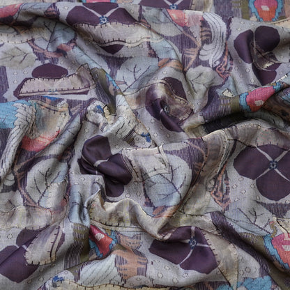 Deep Plum Moonga Printed Fabric