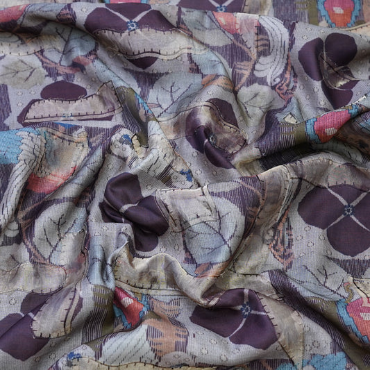Deep Plum Moonga Printed Fabric