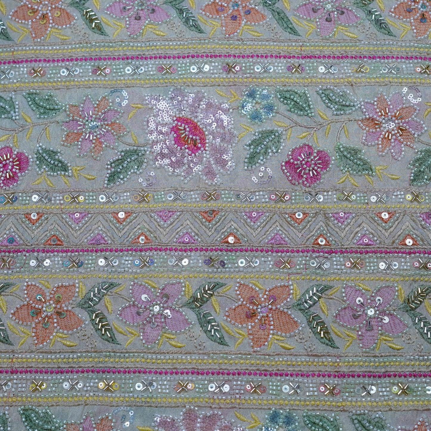 Pastel Multicolour Floral Sequin Embroidered Fabric
