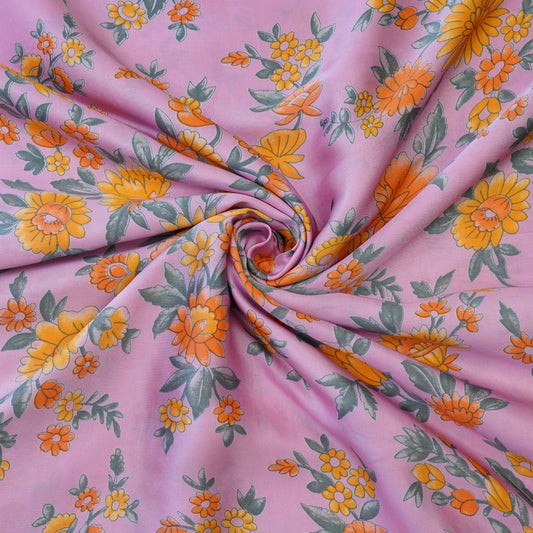 Pink Base Multicolour Floral Printed Fabric.