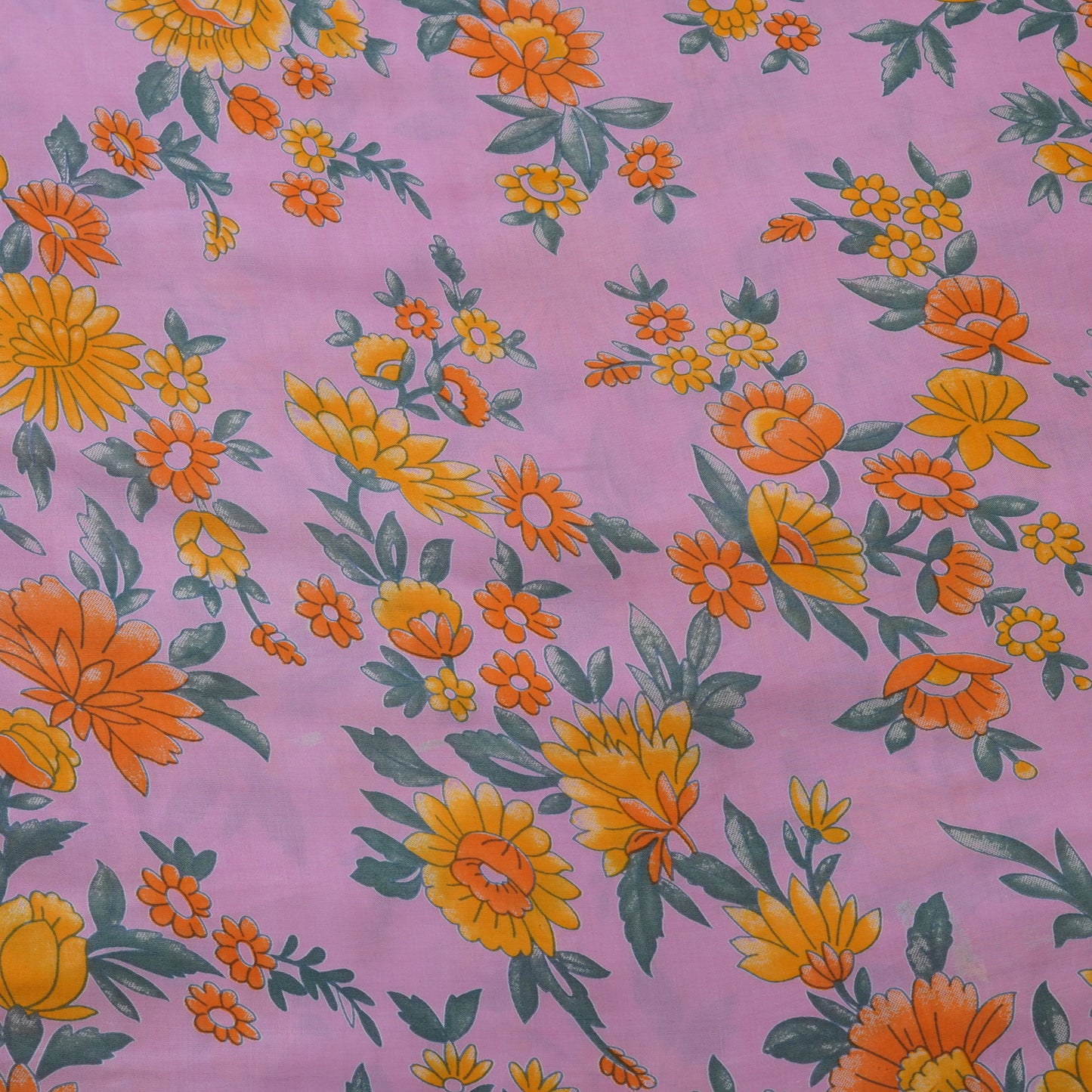 Pink Base Multicolour Floral Printed Fabric.