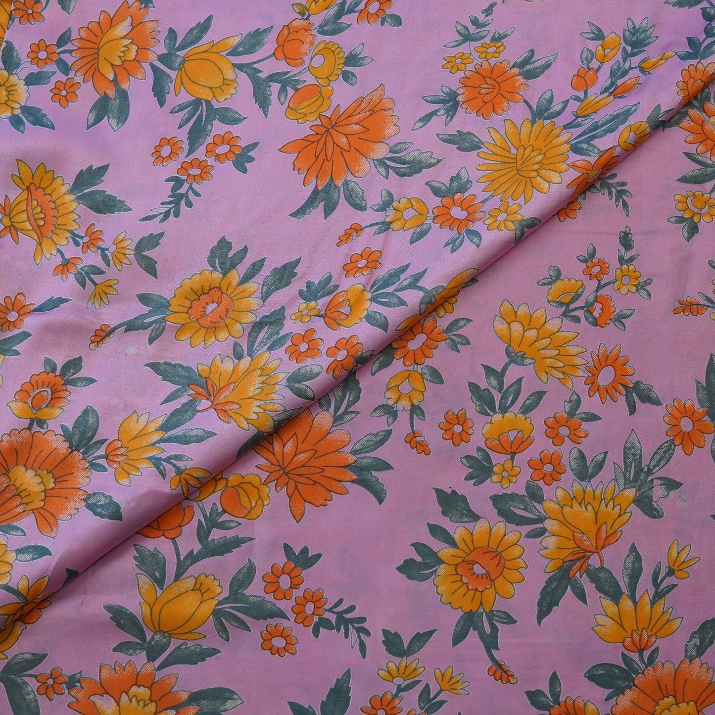 Pink Base Multicolour Floral Printed Fabric.