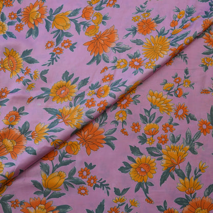 Pink Base Multicolour Floral Printed Fabric.