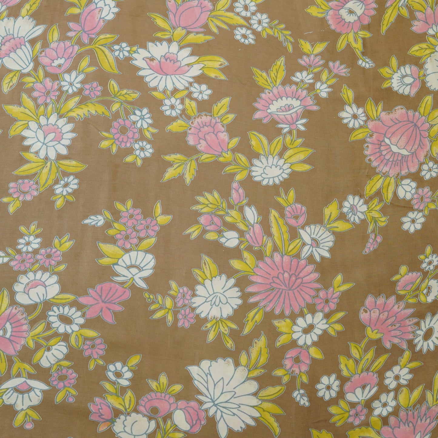 Mocha Brown Pastel Floral Printed Fabric.