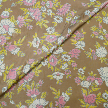 Mocha Brown Pastel Floral Printed Fabric.