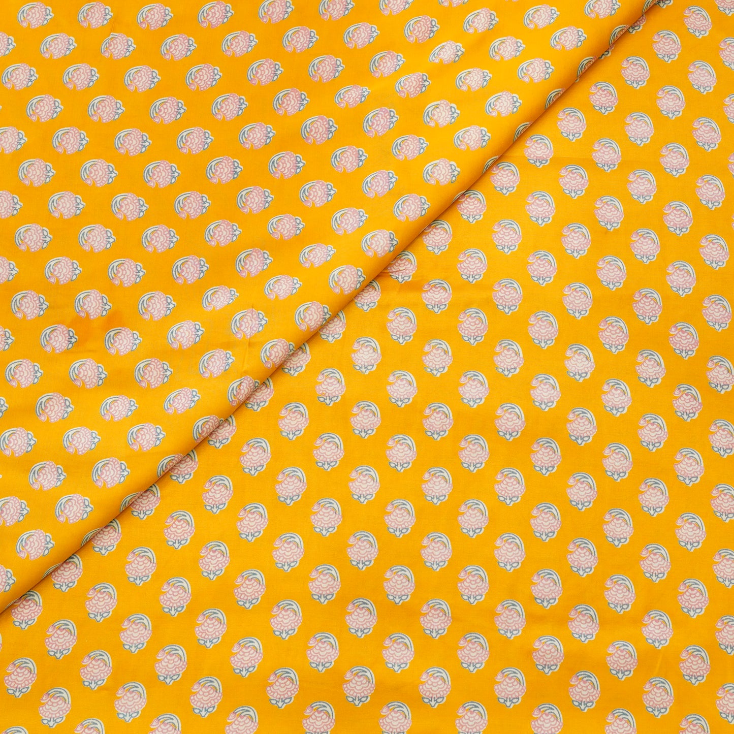 Mustard Yellow Traditional Buti Printed Fabric.