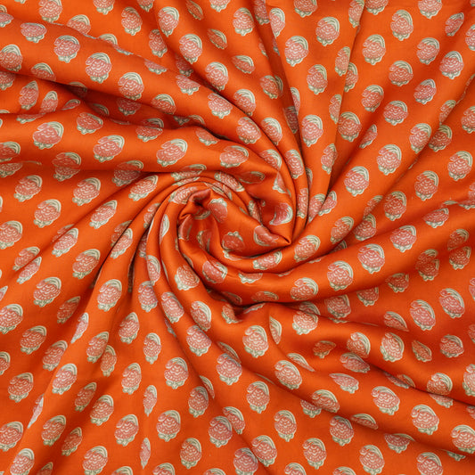 Vibrant Orange Traditional Buti Printed Fabric