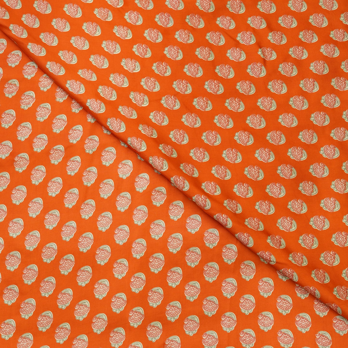 Vibrant Orange Traditional Buti Printed Fabric