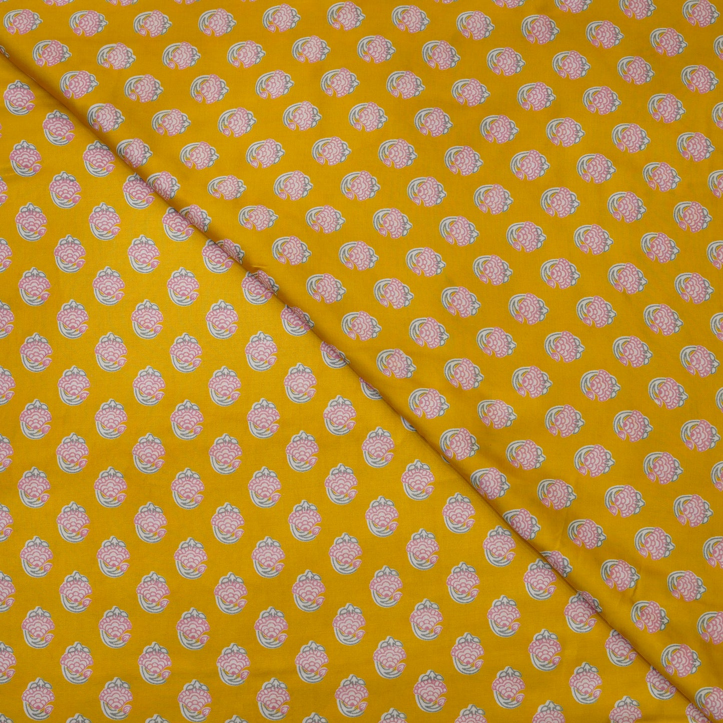 Mustard Yellow Floral Buti Printed Fabric.