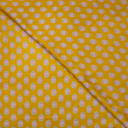 Mustard Yellow Floral Buti Printed Fabric.