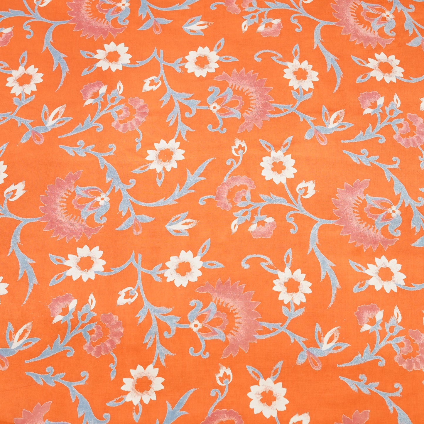 Tangerine Orange Floral Vine Printed Fabric.