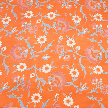 Tangerine Orange Floral Vine Printed Fabric.